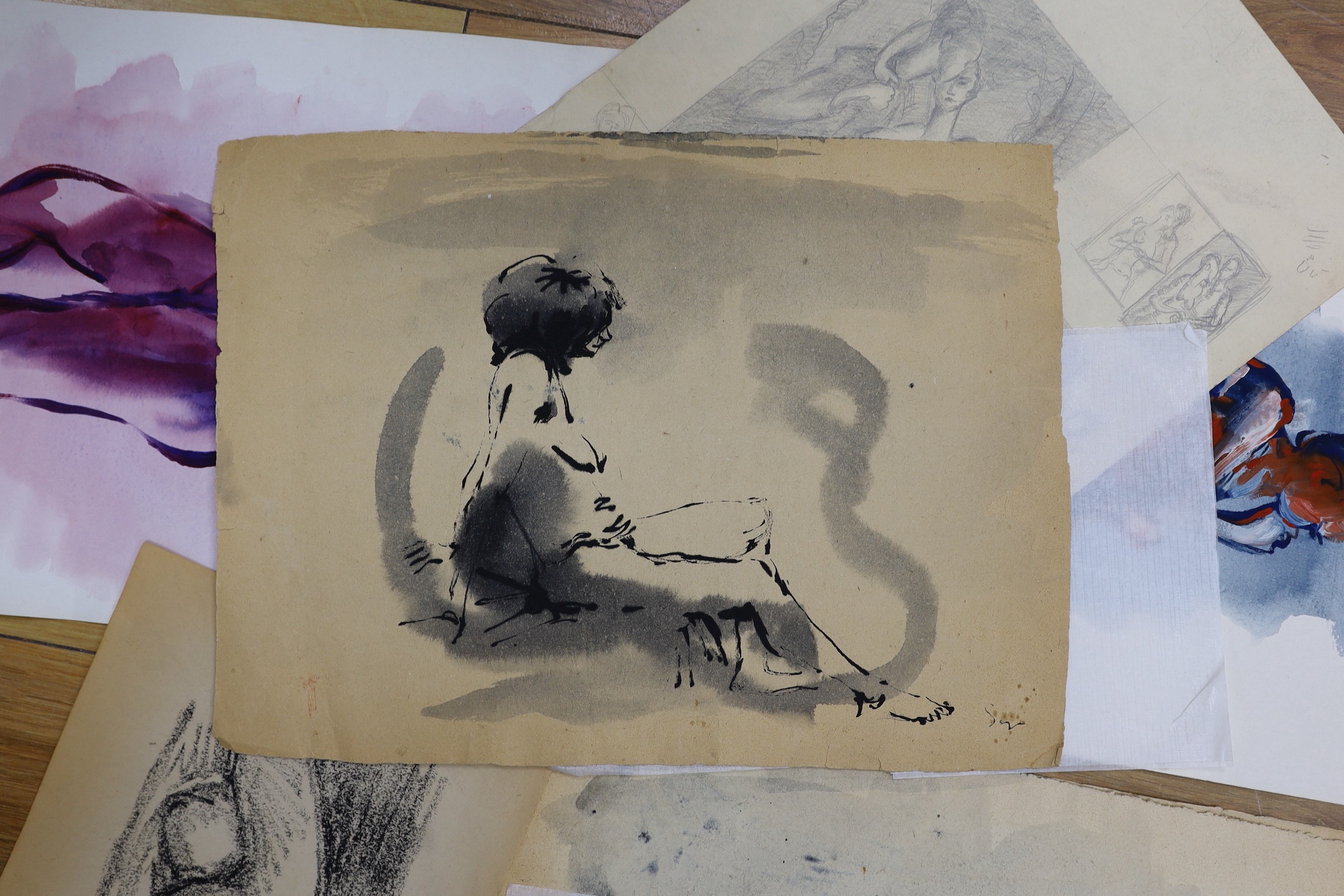 H.H. Sayce (1918-2001), a small group of ink and wash studies, mostly female nudes, signed, largest 38 x 28cm, unframed